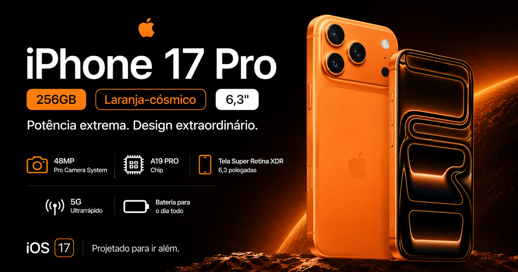 Apple iPhone 17 Pro 256GB Laranja-cósmico 6,3" 48MP iOS 5G