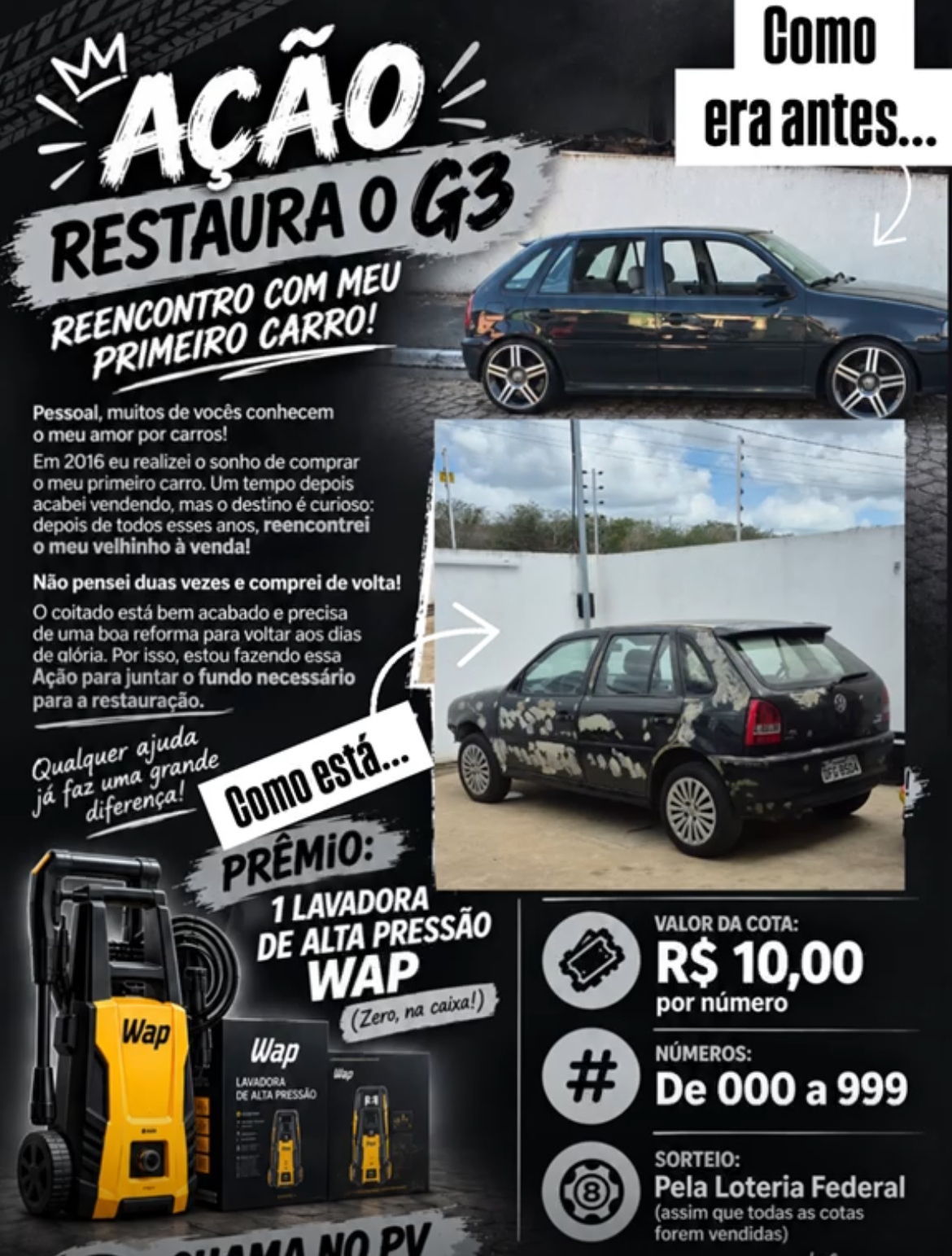 AÇÃO RESTAURA G3,                                                                         REENCONTRO COM MEU PRIMEIRO CARRO!