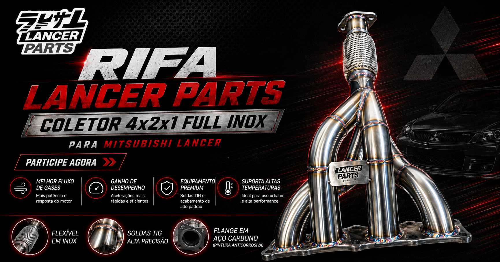 Rifa Lancer Parts — Coletor 4x2x1 Full Inox para Mitsubishi Lancer