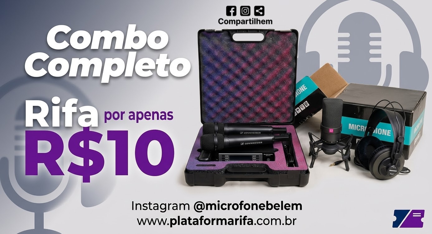 COMBO COMPLETO MIC DUPLO PROFISSIONAL + MALETA + KIT HOME STUDIO (MIC CONDENSADOR E FONE)