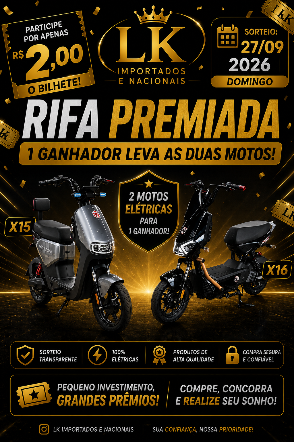 Concorra a duas moto elétricas