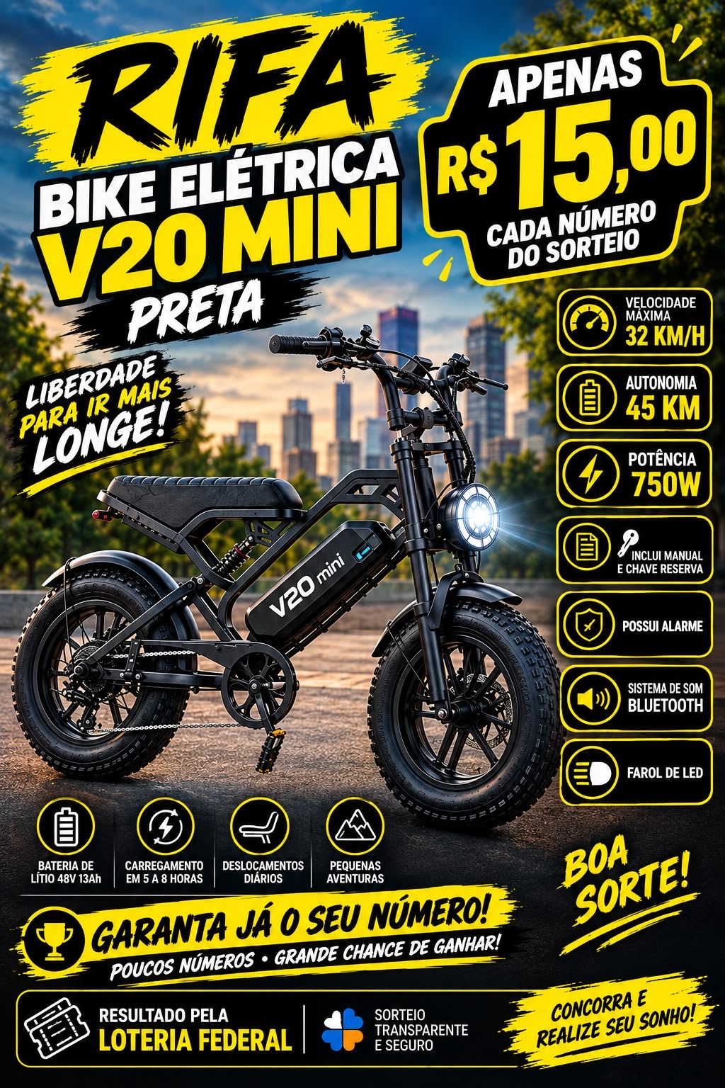 Concorra a uma bike elétrica