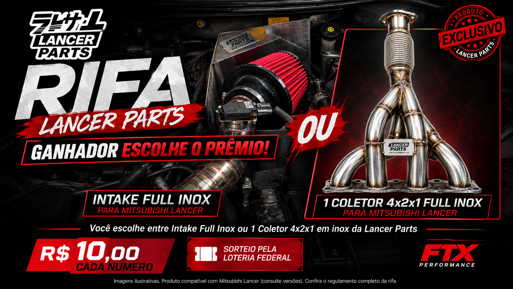 Rifa LancerParts - Intake Full Inox Dimensionado com Filtro e Caixa Defletora