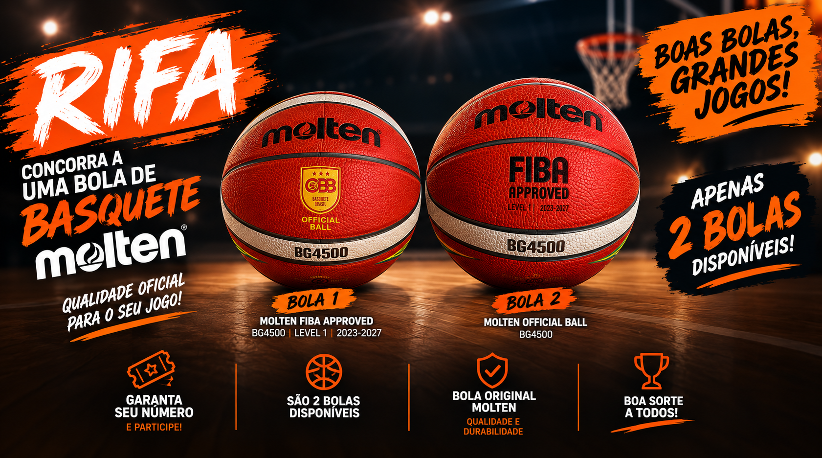 🏀 RIFA MOLTEN BG4500 — SUA CHANCE DE TER UMA BOLA DE BASQUETE OFICIAL!