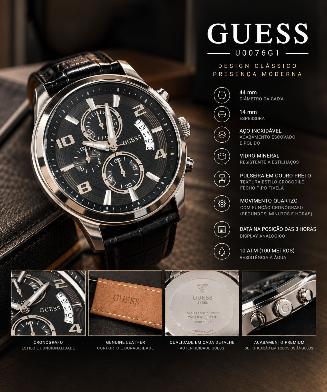 Concorra a um Estiloso Relógio Guess Cronógrafo!