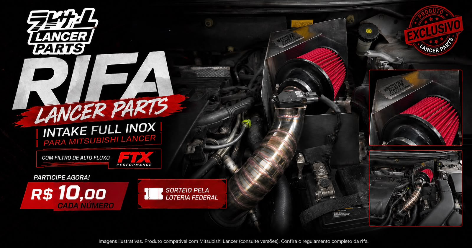 Rifa LancerParts - Intake Full Inox Dimensionado com Filtro e Caixa Defletora